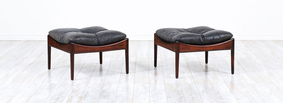 Kristian Vedel Rosewood & Leather Stools for Søren Willadsen