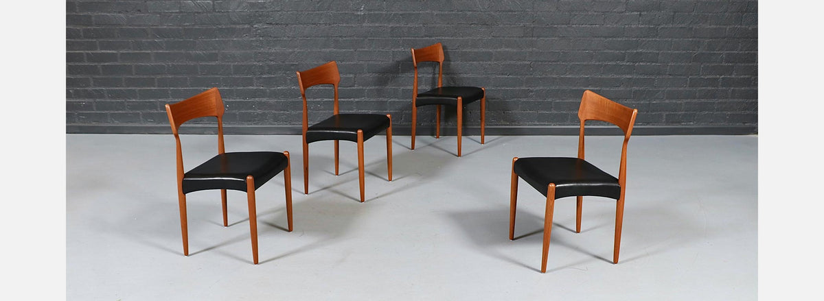 Danish Modern Teak & Leather Dining Chairs by Bernhard Pedersen 