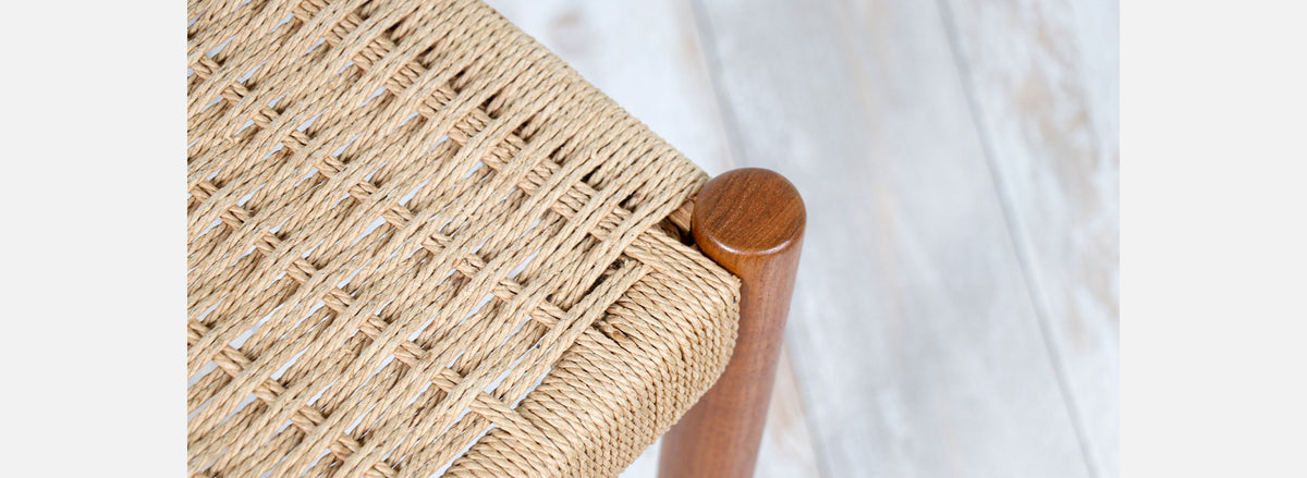Hans Olsen Teak & Rush Chord Stool for Frem Rojle