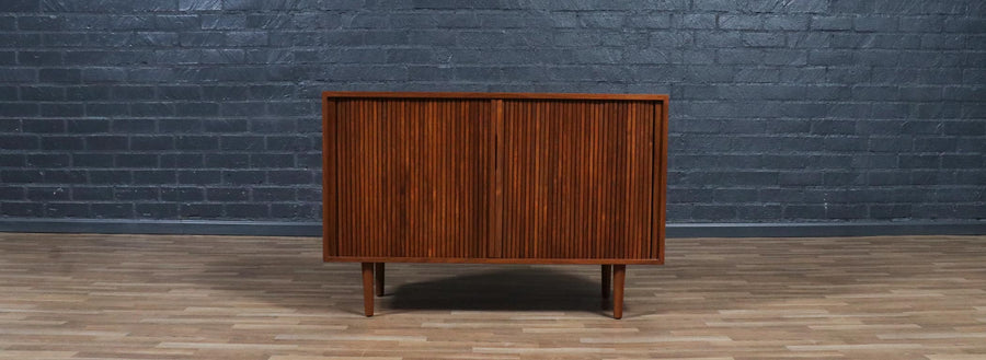 California Modern Walnut Tambour-Door Credenza by Barzilay