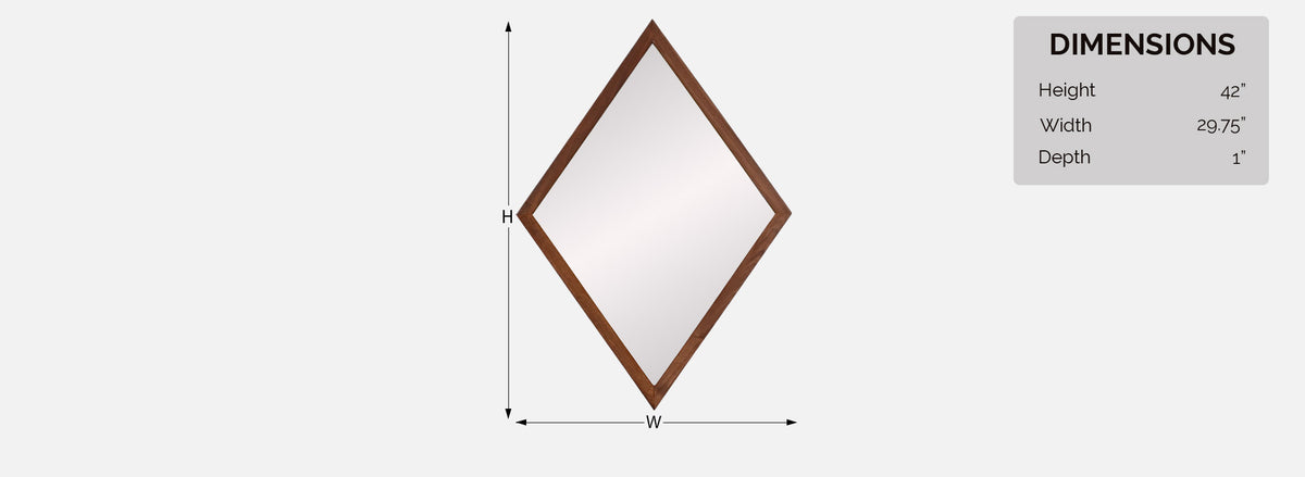 Mid-Century Modern Diamond Shape Walnut Wood Mirror