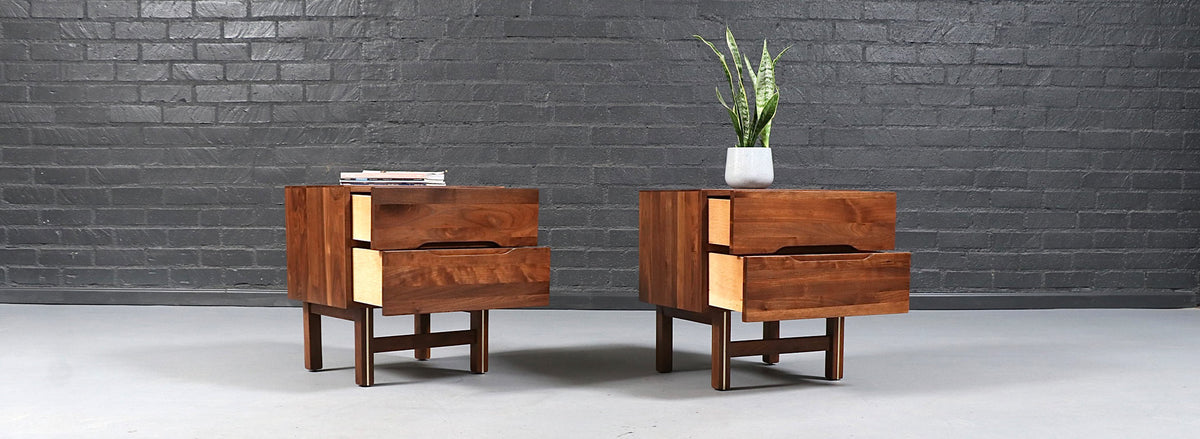 Mid-Century Modern Walnut Night Stands w/ Metal Accents
