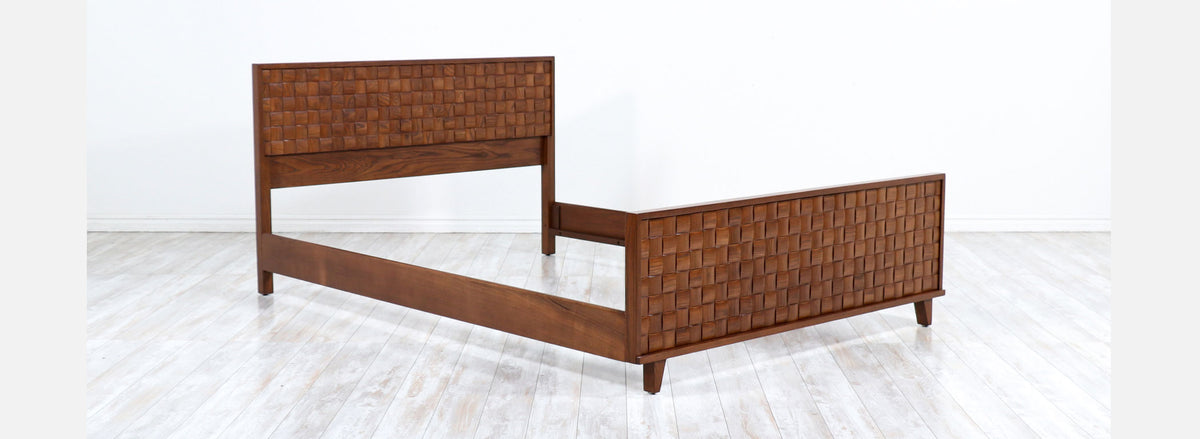Paul Laszlo "Basket Weave" Full-Size Bed Frame for Brown Saltman