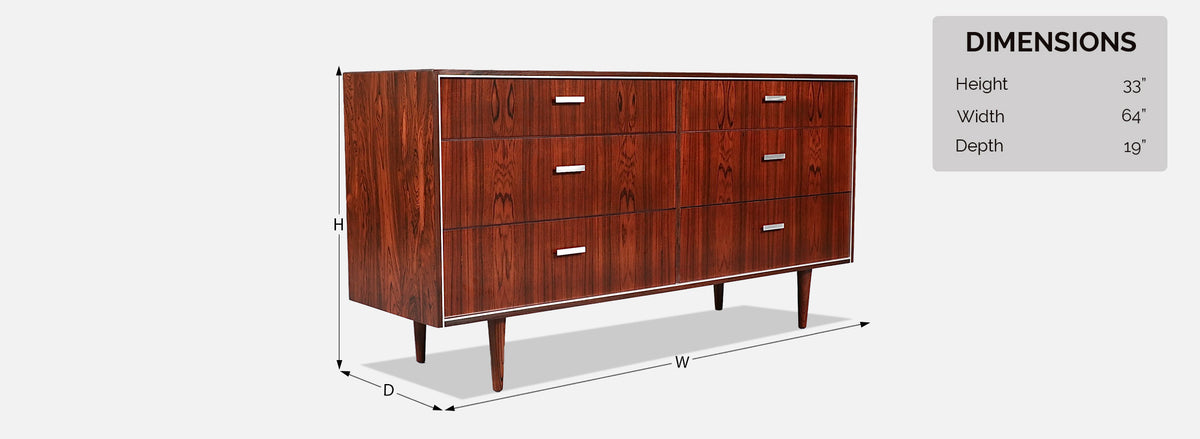 Danish Modern Rosewood Dresser w/ Steel Accents by Falster