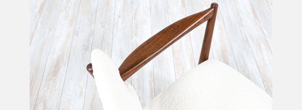 Fredrik Kayser & Adolf Relling "Kaminstolen" African Teak & Boucle Wool Lounge Chairs for Dokka Mobler