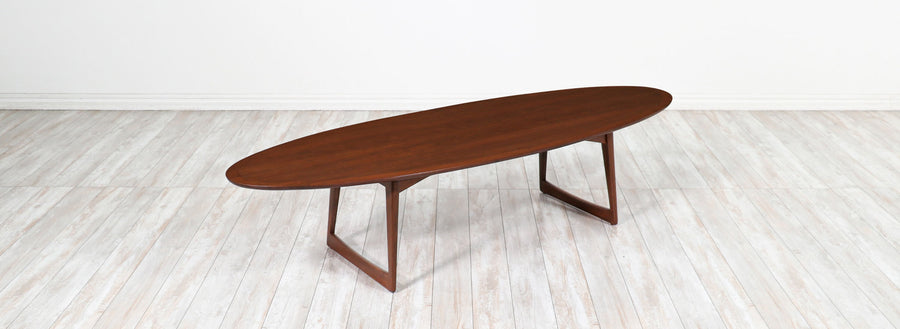 Danish Modern Walnut Surfboard Style Coffee Table by Moreddi