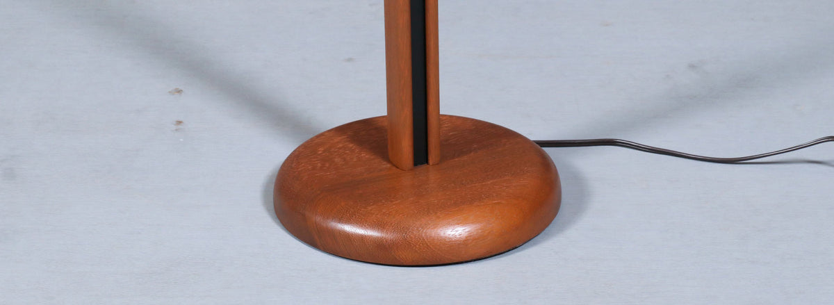 Danish Modern Sculpted Teak Floor Lamp w/ Linen Cone Shade