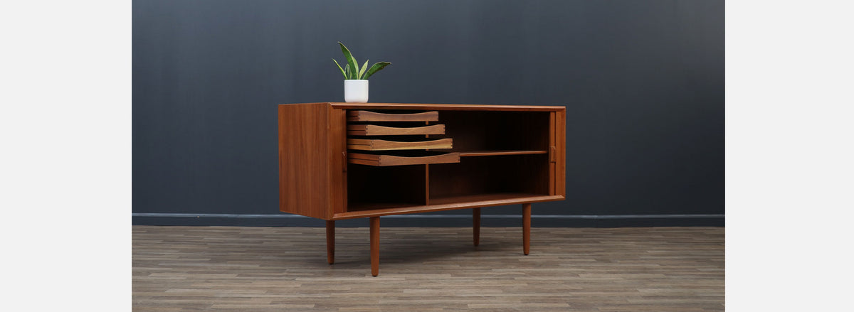 Danish Modern Tambour-Door Teak Credenza by Svend A. Larsen