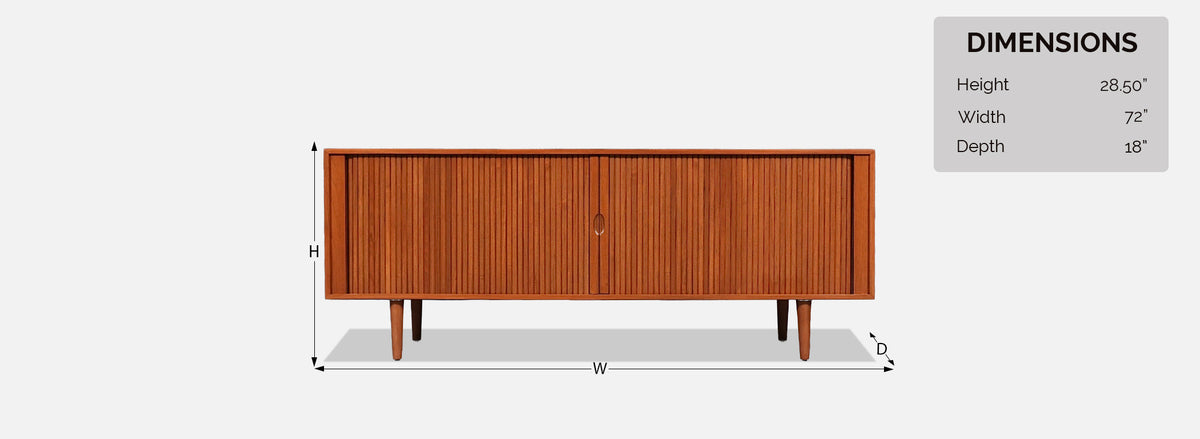 Custom Tambour-Door Teak Credenza by Danish Modern L.A.