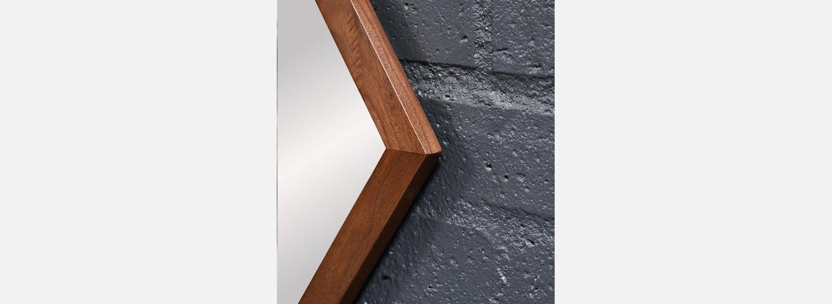 Mid-Century Modern Sculpted Diamond Shape Walnut Mirror