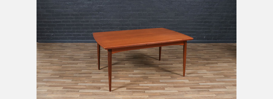 Expanding Danish Modern Sculpted Teak Draw-Leaf Dining Table