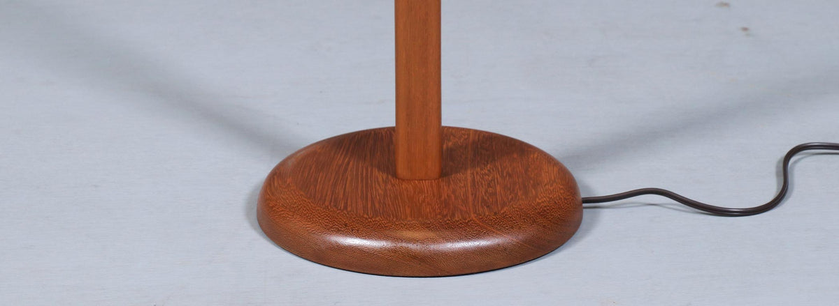 Danish Modern Sculptural Teak Floor Lamp w/ Linen Cone Shade