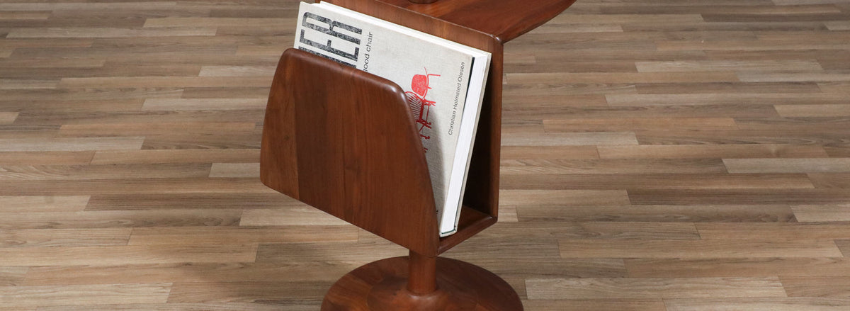 Laurel Walnut Floor Lamp w/ Magazine Holder & Tray Table