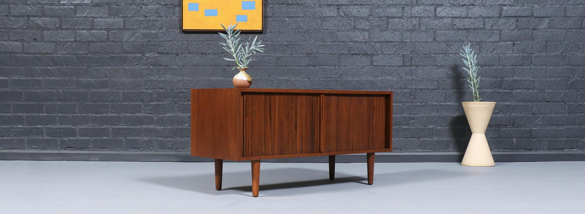 Californian Modern Low Profile Tambour-Door Credenza by Milo Baughman