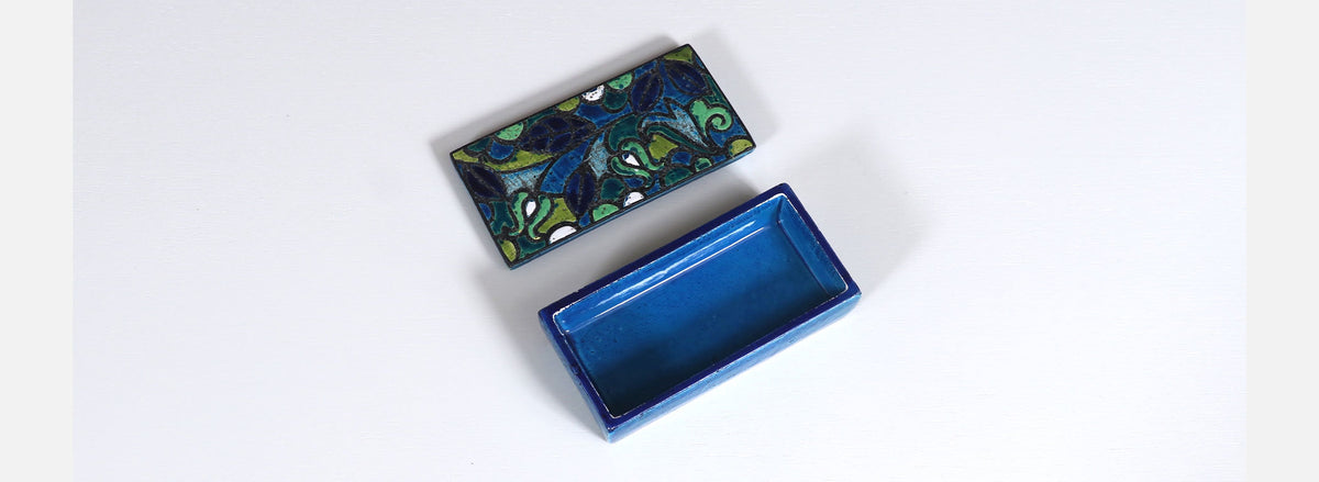 Aldo Londi Blue Glazed Ceramic Floral Lidded Box