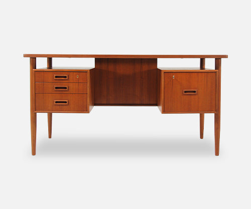 Danish Modern Floating-Top Desk with Bookshelf