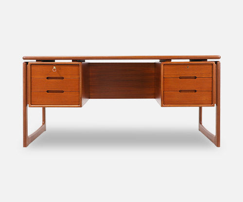 Danish Modern Floating-Top Teak Desk with Bookshelf by Dyrlund