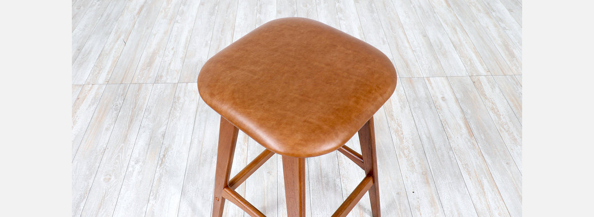 Pair of Erik Buch Teak & Tan Leather Bar Stools