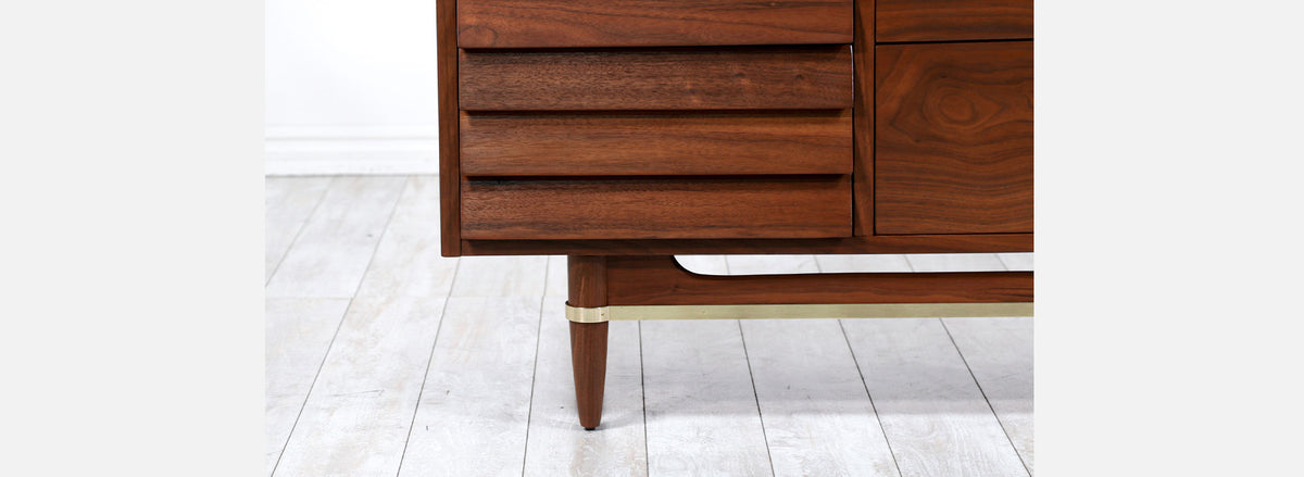 Merton Gershun Walnut Dresser with Brass Accents for American of Martinsville