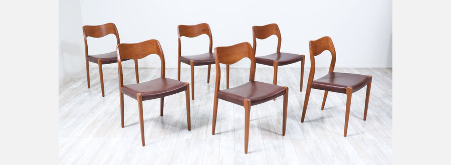 Arne Hovmand-Olsen Model 71 Teak Wood & Leather Dining Chairs for J.L. Møllers