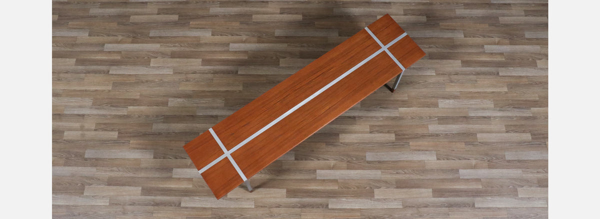 Danish Modern Teak Bench / Coffee Table w/ Aluminum Inlaid by Selig
