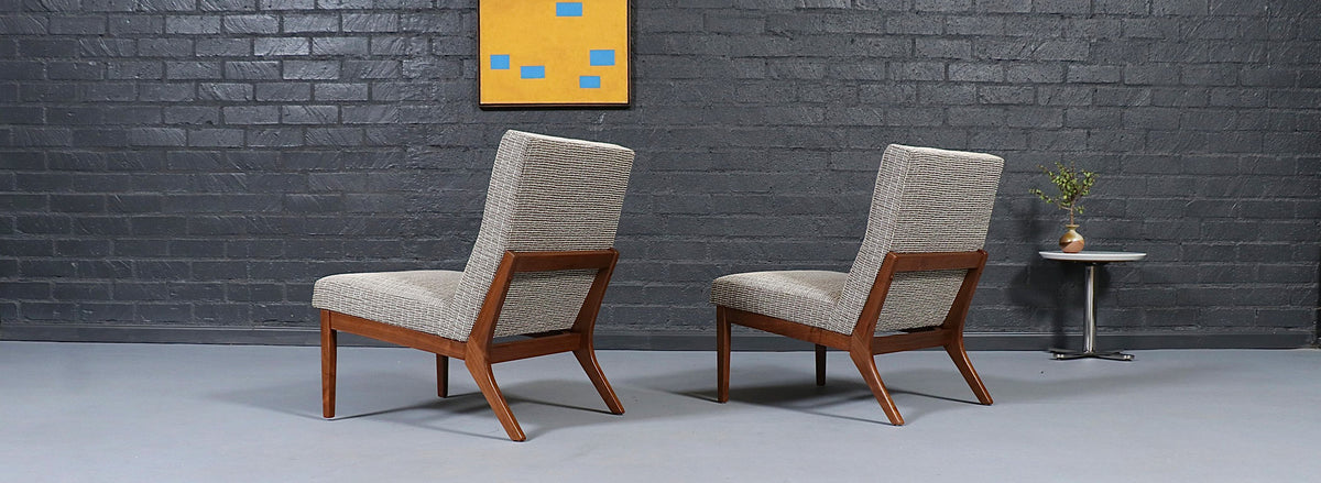 Pair of Mid Century Modern Sculpted Walnut Slipper Chairs