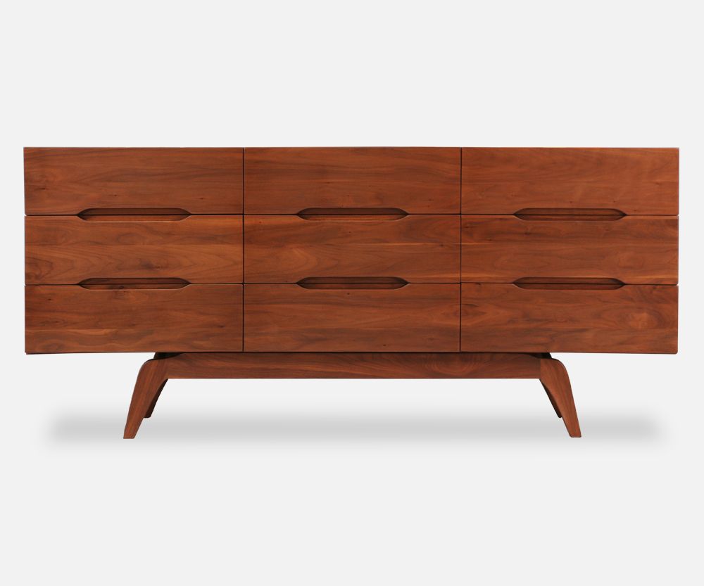 Mid-Century Walnut Dresser with Sculptural Base 