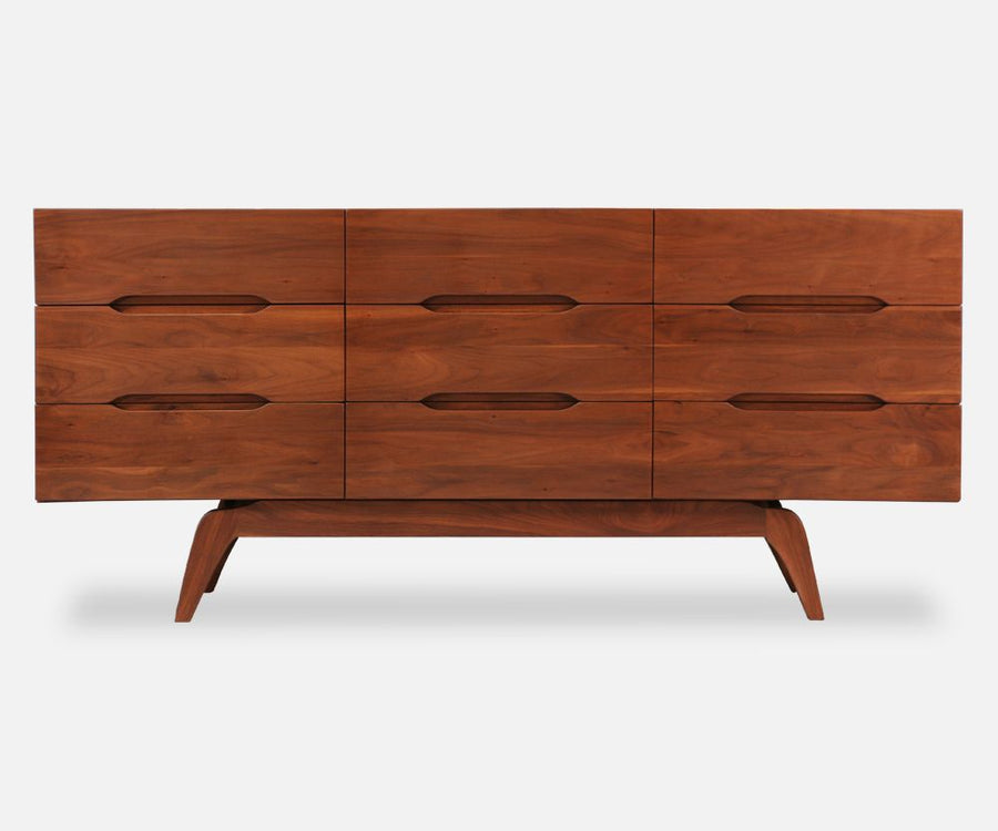 Mid-Century Walnut Dresser with Sculptural Base 