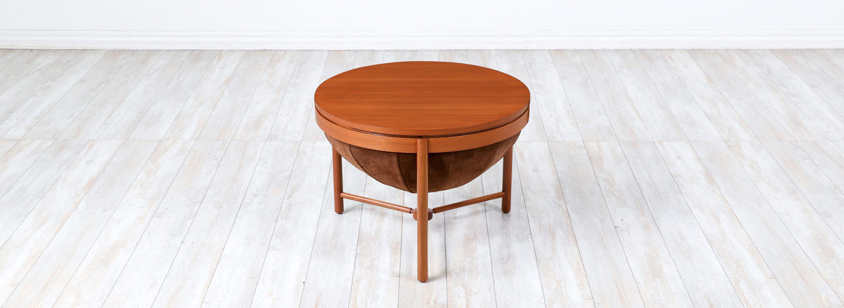 Rastad & Relling Teak & Leather Side or Sewing Table for Rasmus Solberg