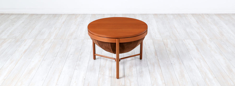 Rastad & Relling Teak & Leather Side or Sewing Table for Rasmus Solberg