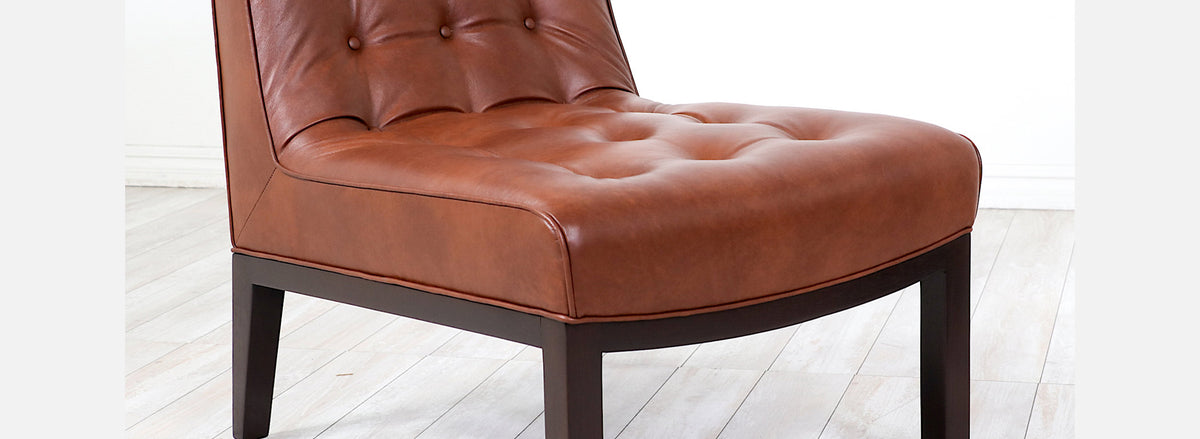 Edward J. Wormley Cognac Leather Slipper Chairs for Dunbar