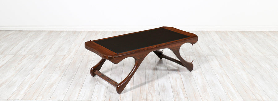 Don Shoemaker Sculpted Rosewood & Leather Coffee Table for Señal Furniture