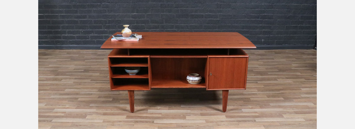 Danish Modern Floating Top Teak Desk w/ Bookcase