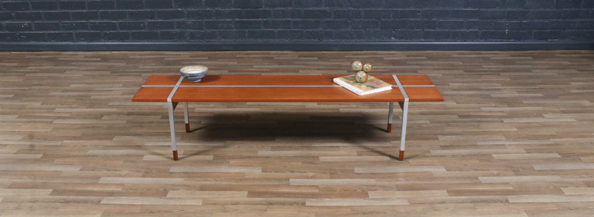 Danish Modern Teak Bench / Coffee Table w/ Aluminum Inlaid by Selig
