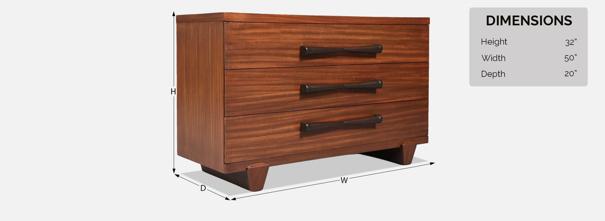 Mid Century Modern 3-Drawer Dresser w/ Bowtie Handles