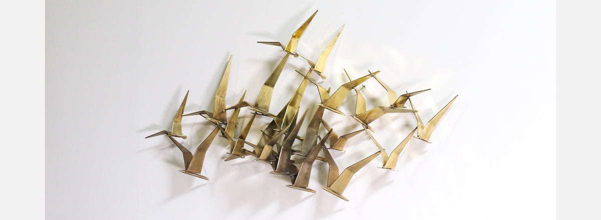 Vintage Curtis Jere "Sea Gulls" Brass Wall Sculpture for Artisan House 