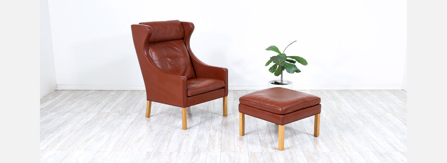 Børge Mogensen Model-2204 Cognac Leather Wing Chair for Fredericia Stolefabrik