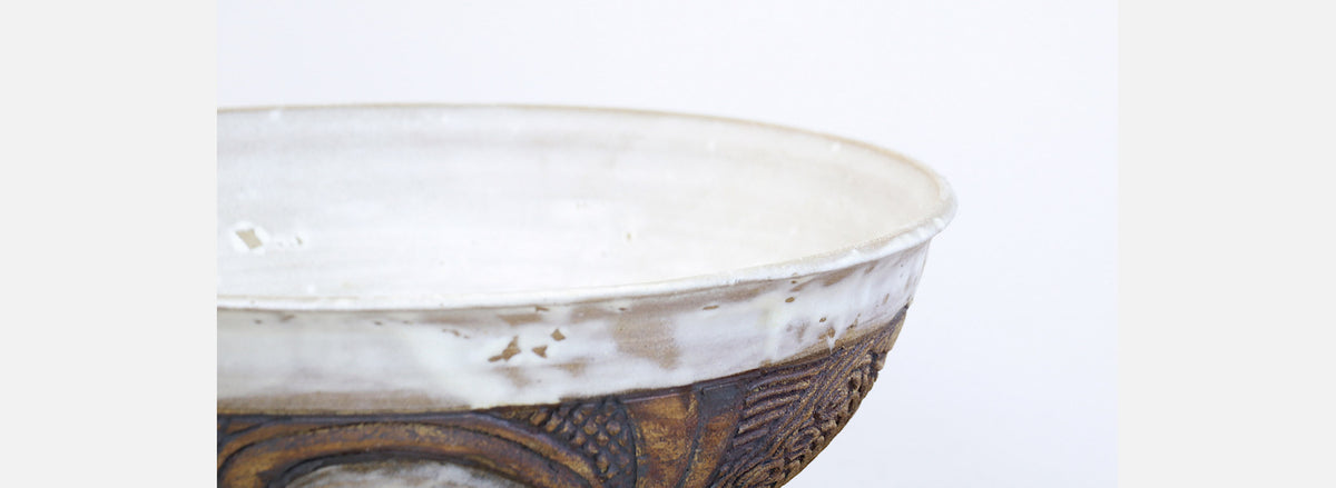 Mid-Century Modern Signed Large Ceramic Footed Bowl Vase