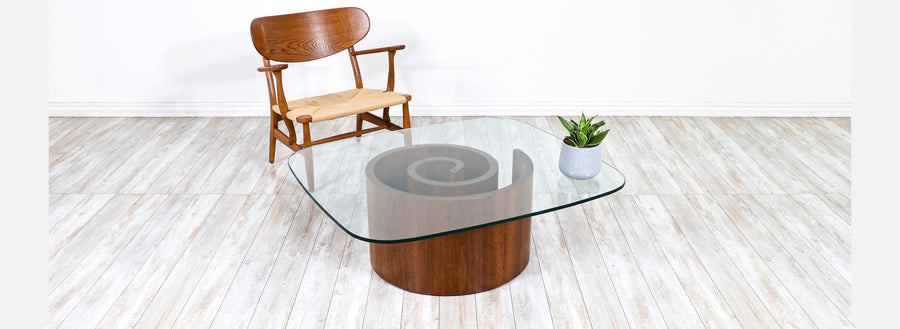 Vladimir Kagan Sculptural “Snail” Coffee Table with Glass Top for Selig