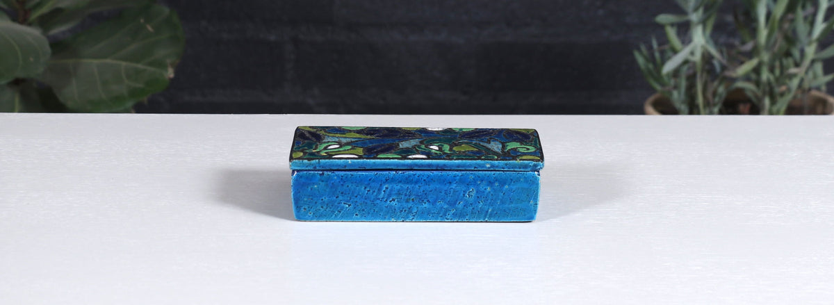 Aldo Londi Blue Glazed Ceramic Floral Lidded Box