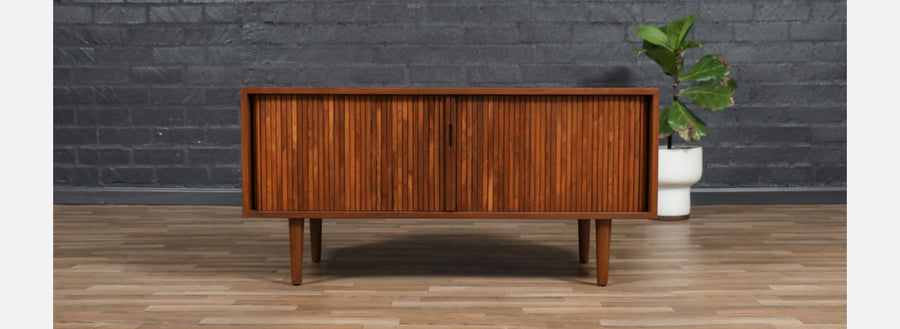 Low Profile Milo Baughman Tambour-Door Credenza for Glenn of CA