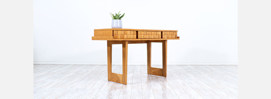 Paul Laszlo "Basket Weave" Desk / Console Table for Brown Saltman