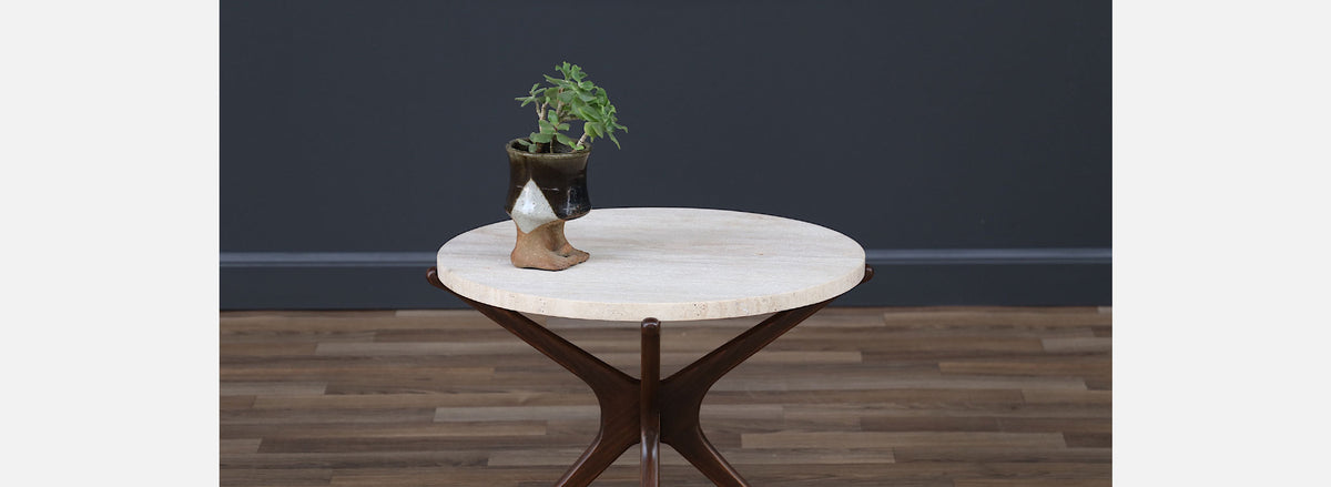 Mid-Century Sculptural Jax Side Table with Travertine Top