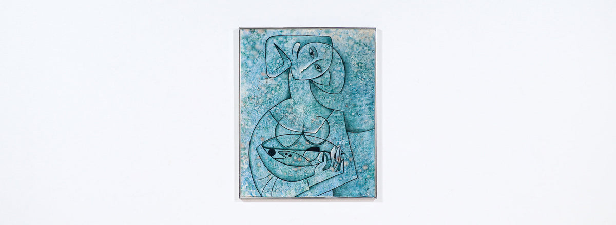 Mid-Century Modern Abstract Blue Women Painting by Larry Maschino