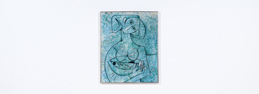 Mid-Century Modern Abstract Blue Women Painting by Larry Maschino