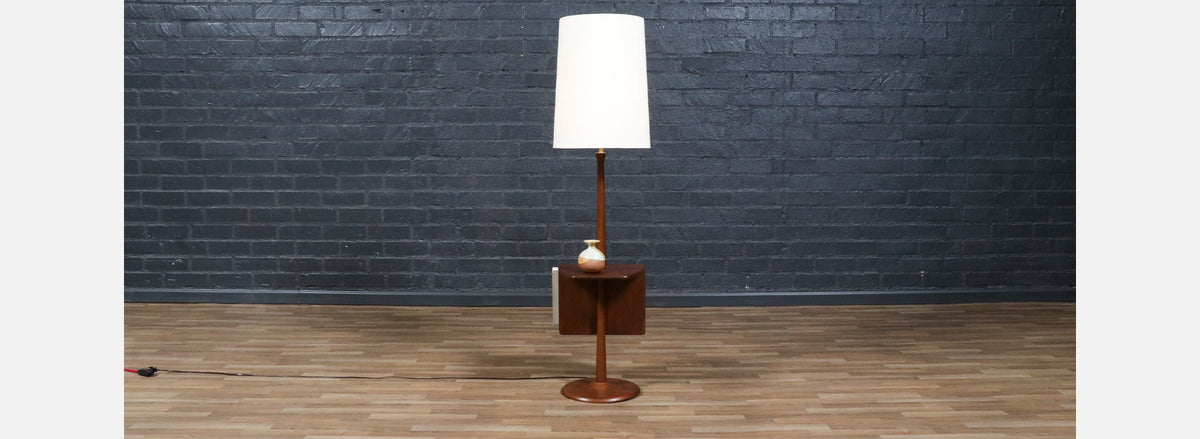 Laurel Walnut Floor Lamp w/ Magazine Holder & Tray Table