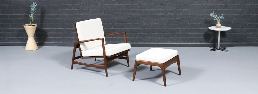 Danish Modern Reclining Lounge Chair with Ottoman by Ib Kofod-Larsen