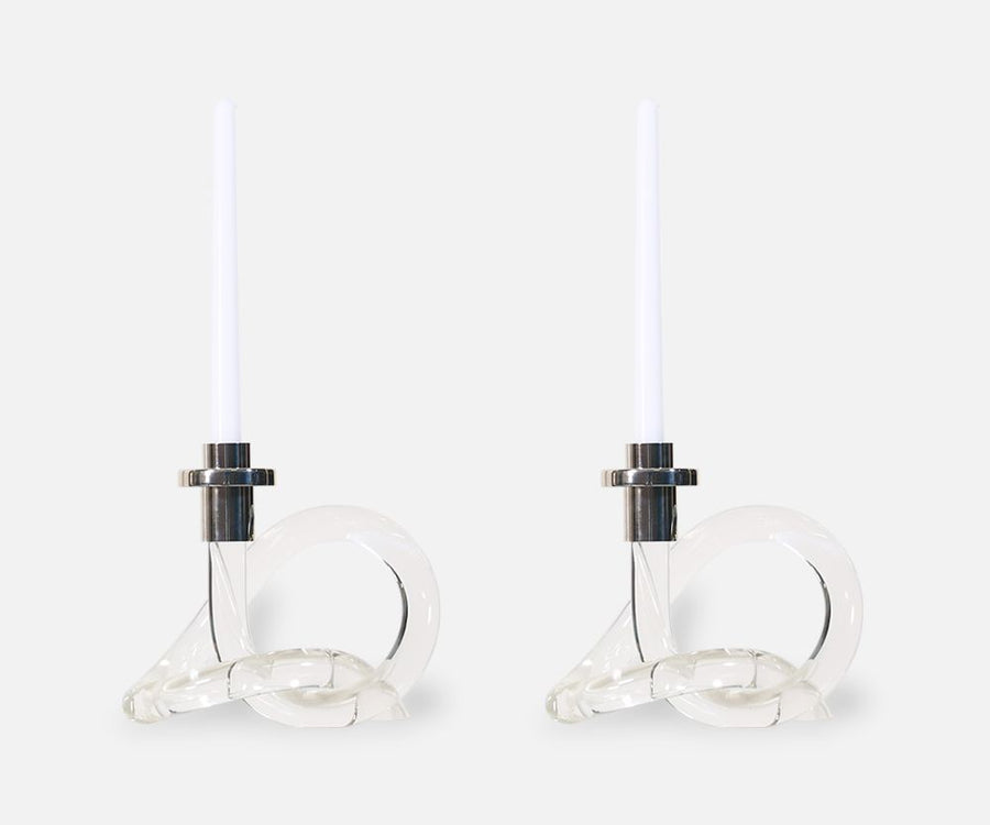 Elaine Bscheider Lucite Pretzel Candle Holders for Dorothy Thorpe Inc.