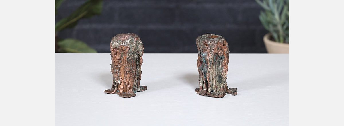 Mid-Century Modern Brutalist Copper Candle Holders