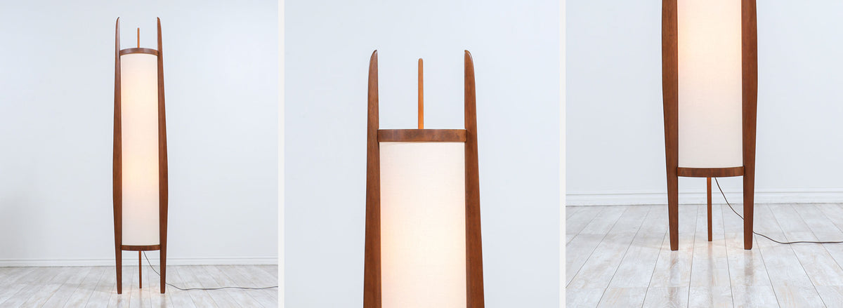 California Modern Sculpted Walnut Floor Lamp by Modeline